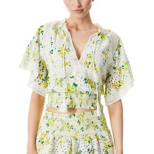 alice + olivia Tabitha Ruffle Crop Blouse